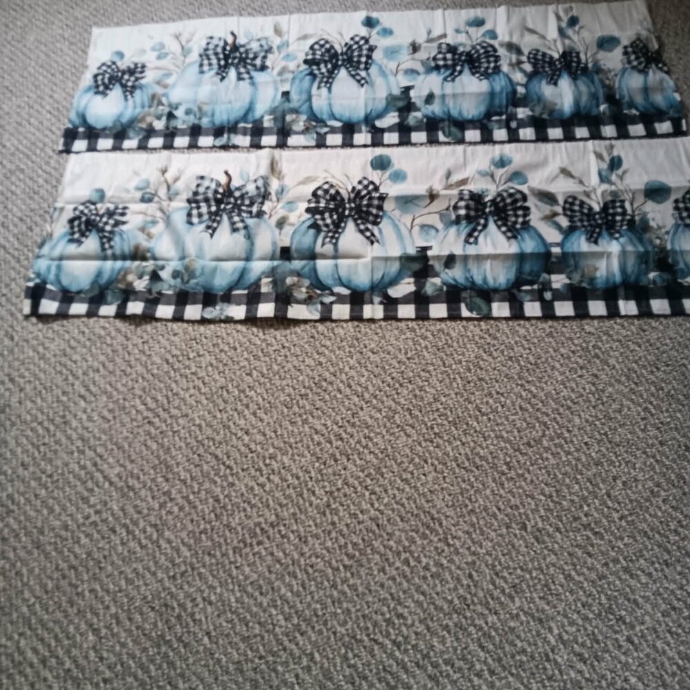Blue Pumpkin curtain window valance farmhouse buffalo checked NEW